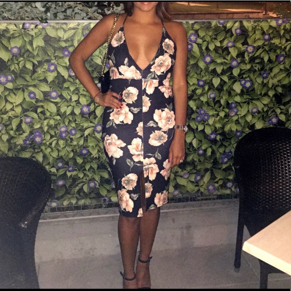 Missguided Floral cross back midi multi dress